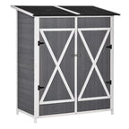 Gartenschrank Geräteschuppen mit 2 Tür Geräteschrank mit Asphaltdach Gartenlagerschrank Antidumping Design mit Bodennägel Tannenholz Grau+Weiß 139 x 75 x 160 cm