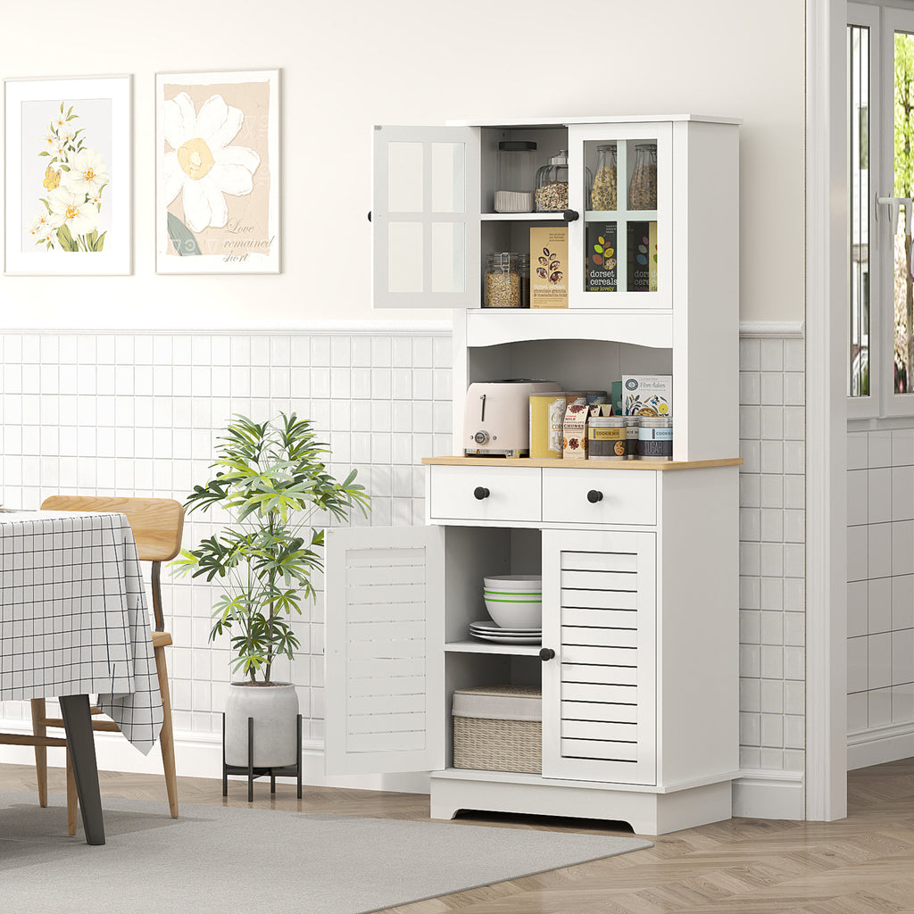 K¨¹chenschrank mit Glast¨¹ren, 2 Schubladen, Geschirrschrank, Esszimmerschrank, Holz, 68 x 39,5 x 170 cm, Wei?