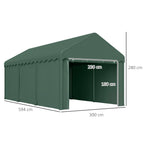3x6 m Tragbarer Carport, Fahrzeugunterstand mit 2 Eingängen, Polyesterdach, für Autos, Boote, Gartengeräte, Dunkelgrün