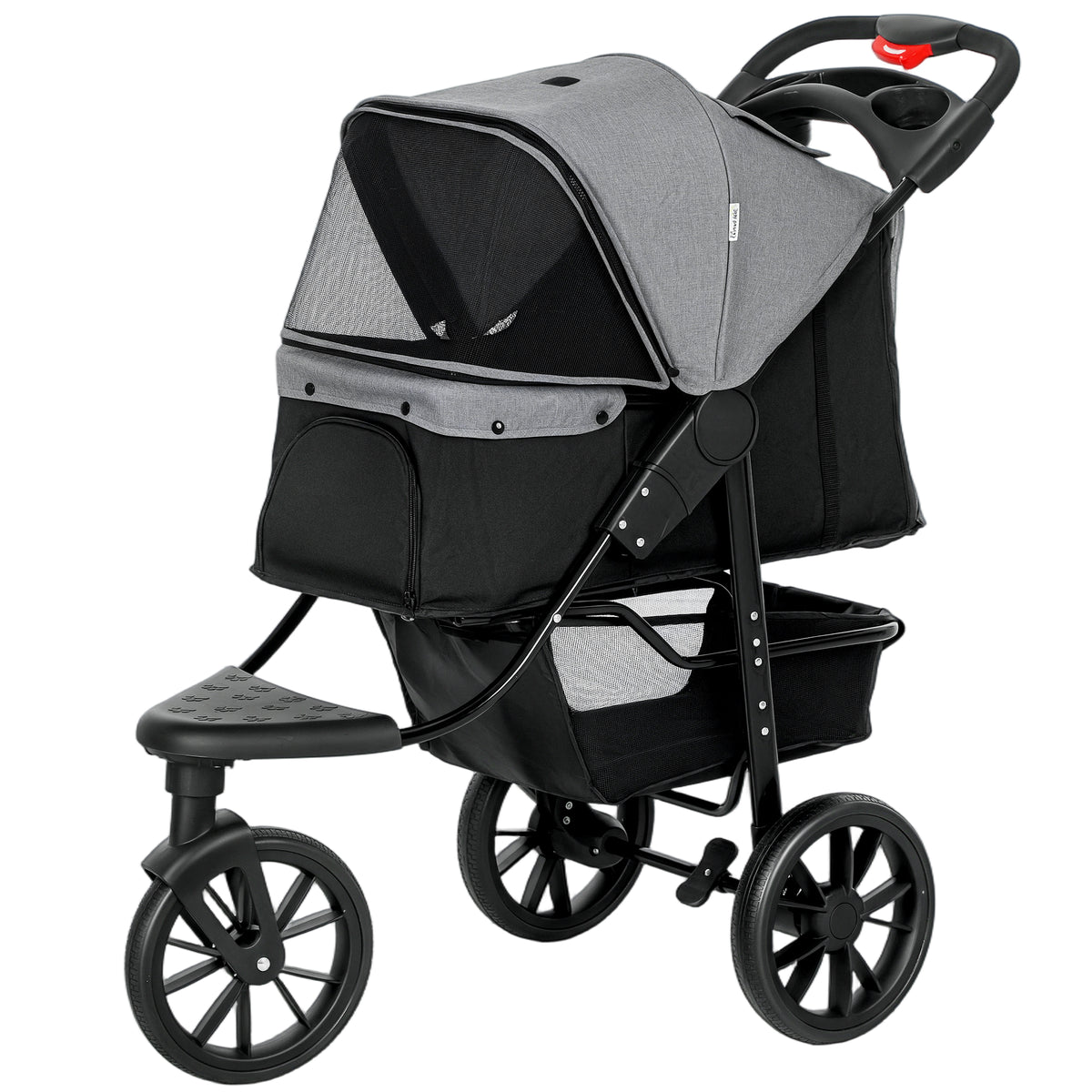  Dog Stroller Foldable Pet Pram, 3 Wheels Dog Pushchair with Brake, for Small Miniature Breeds, Cats, Grey