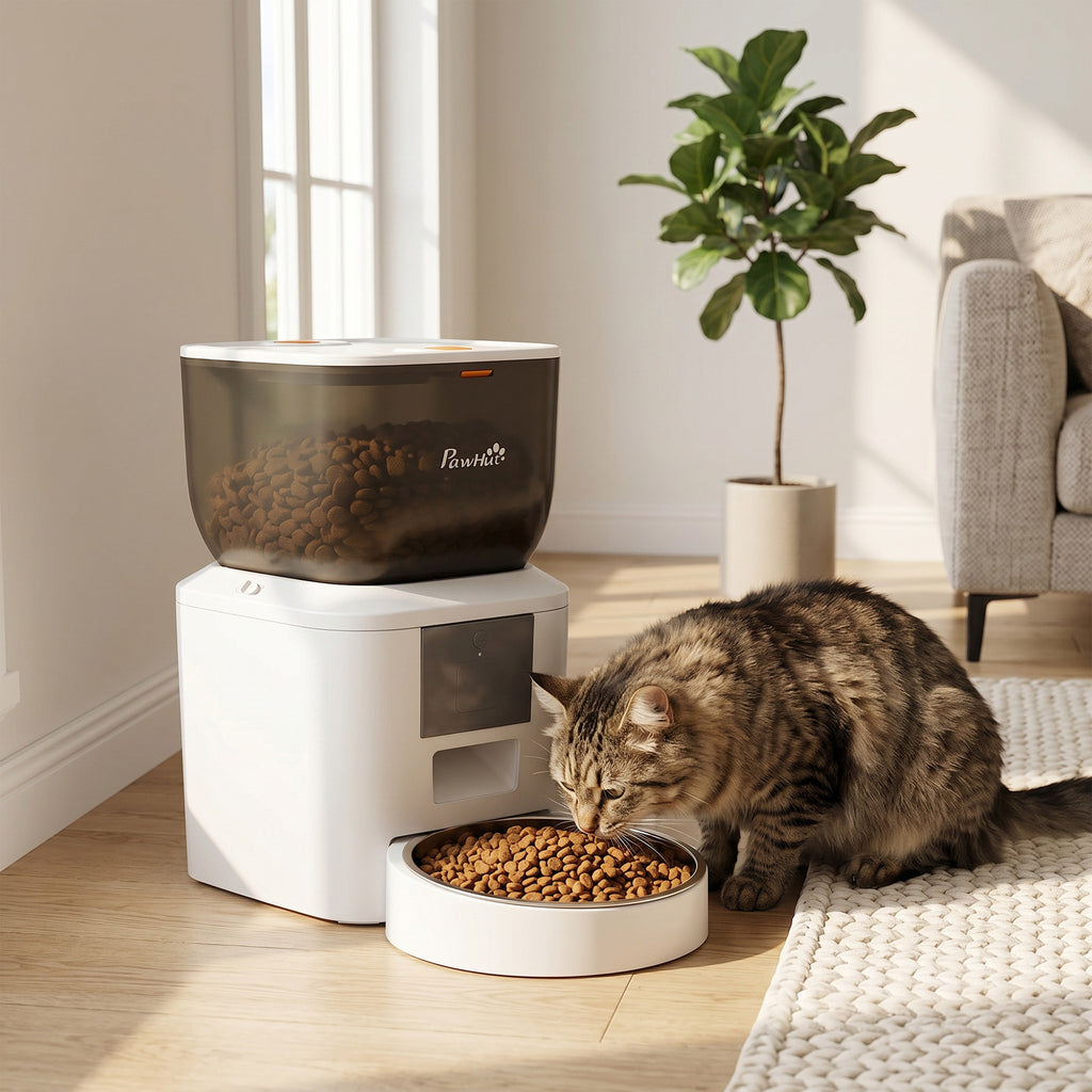 Automatischer Katzenfutterautomat, 2,4G WLAN, 4L, App-Steuerung, 1–10 Mahlzeiten, 10s Futterruf