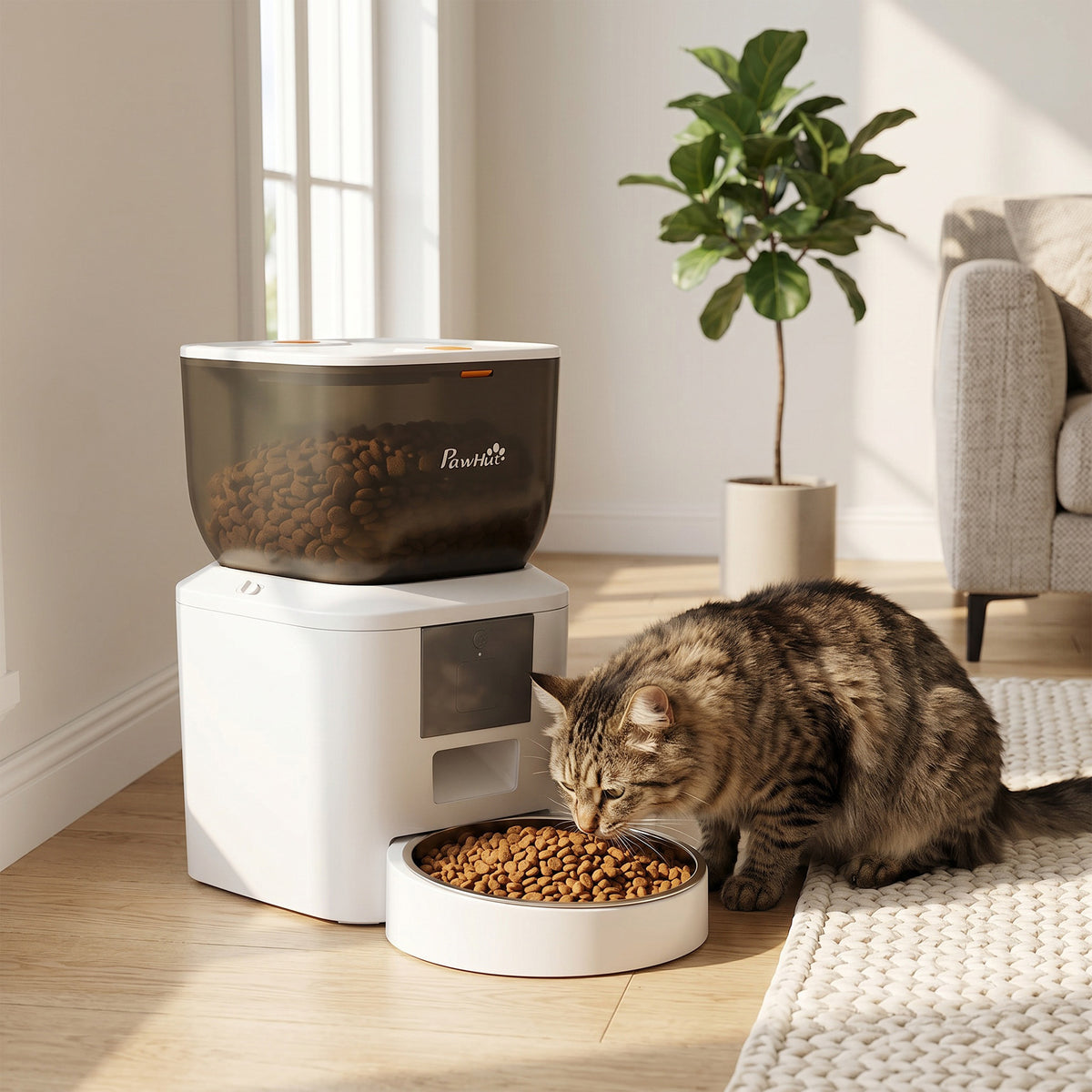 Automatischer Katzenfutterautomat, 2,4G WLAN, 4L, App-Steuerung, 1–10 Mahlzeiten, 10s Futterruf