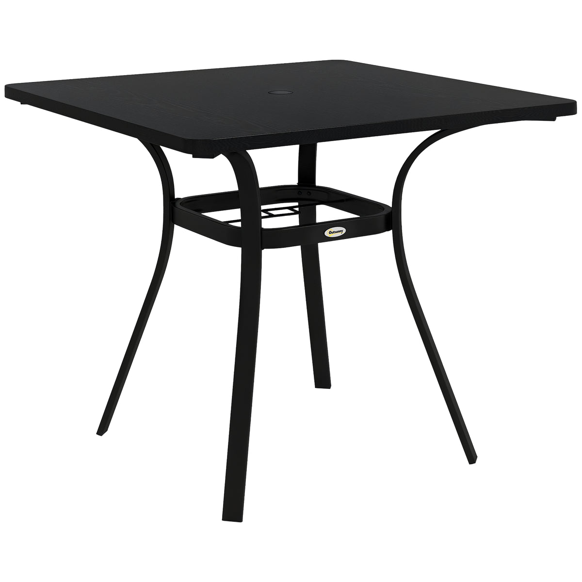 Four-Seater Steel Garden Table, with Φ40mm Parasol Hole - Black