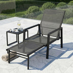 Sun Lounger Retractable Footrest 5-Position Adjustable Steel Frame for Beach, Porch, Patio, Camping, Black