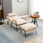 Polstersessel mit Hocker, Relaxsessel mit Liegefunktion, Polsterstuhl, Kissen, Fernsehsessel, 68 x 91,5 x 88 cm, Beige