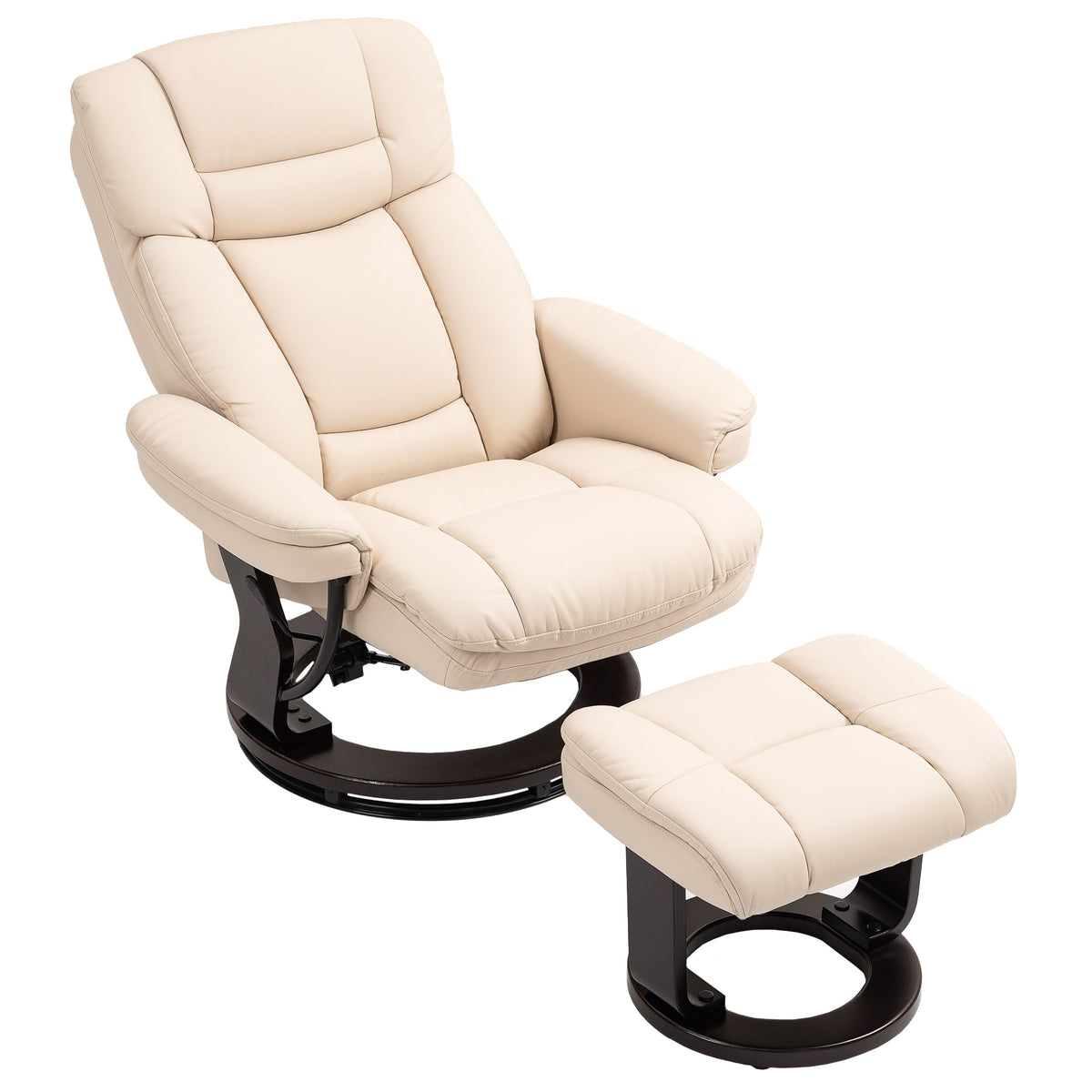 Relaxsessel mit Fußhocker, Verstellbarer Sessel, Kunstleder-Bezug, Polstersessel mit klappbarer Rückenlehne, Cremeweiß
