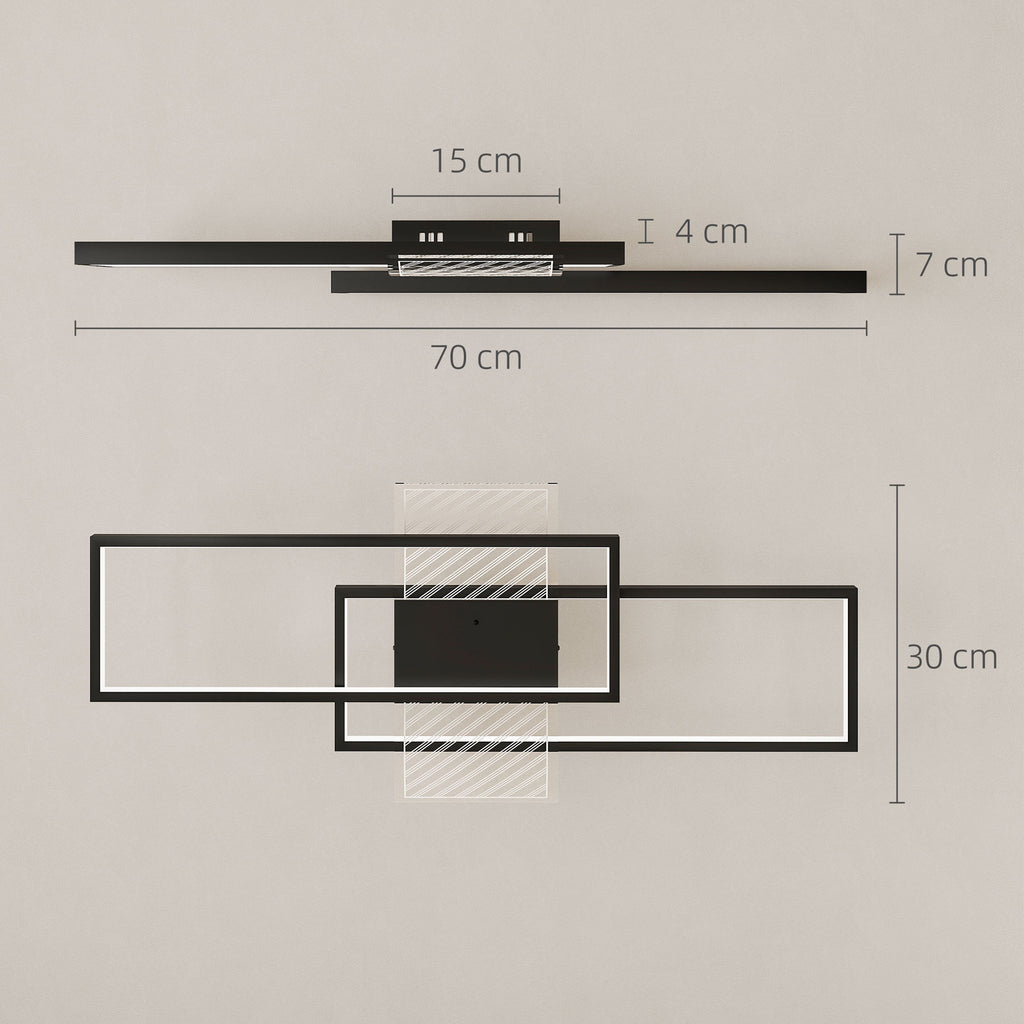 Deckenleuchte LED 43W 4600LM 3000-6000K dimmbare Deckenlampe Flach mit Fernbedienung Wandschalter 70 x 30 x 7 cm Schwarz