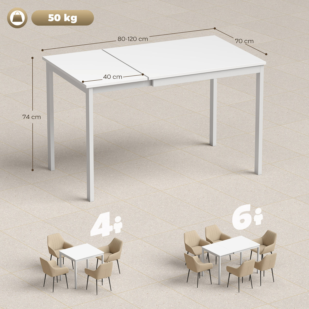Ausziehbarer Esstisch 80-120 cm für 4-6 Personen, Platzsparender Küchentisch mit einfacher Ausziehfunktion, Natur