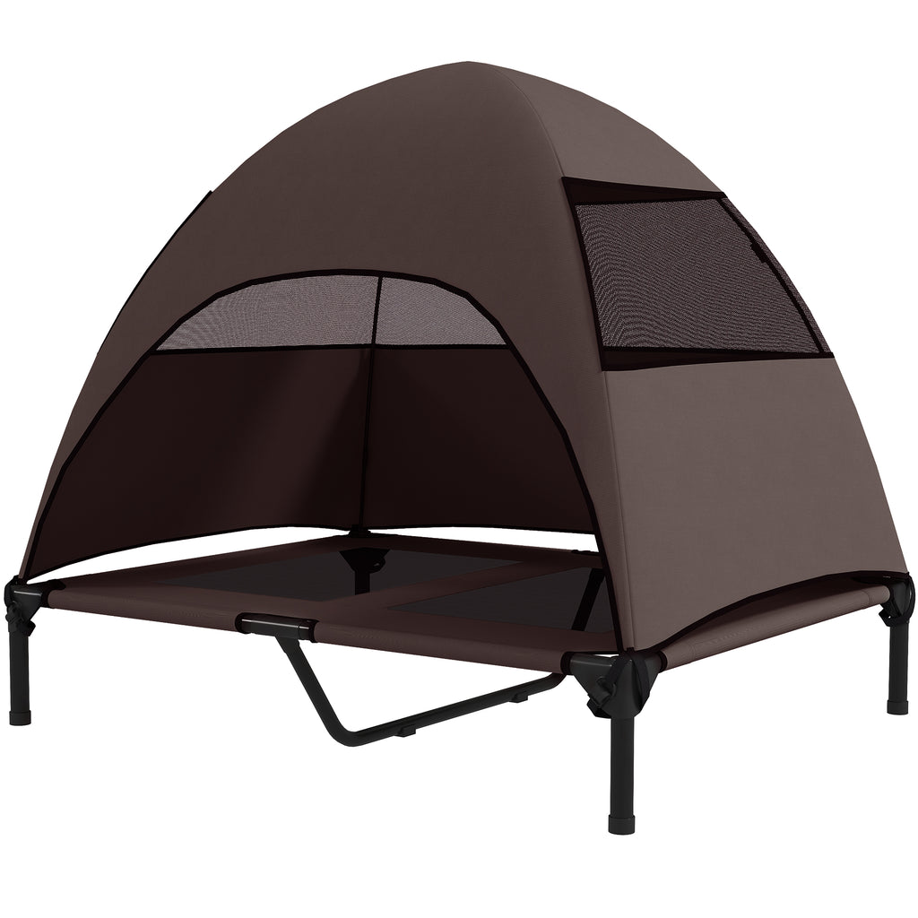 Hundeliege Outdoor mit Dach, Erh?htes Hundebett f¨¹r Gro?e Hunde, 91 x 76 x 90 cm, Kaffee