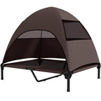 Hundeliege Outdoor mit Dach, Erh?htes Hundebett f¨¹r Gro?e Hunde, 91 x 76 x 90 cm, Kaffee