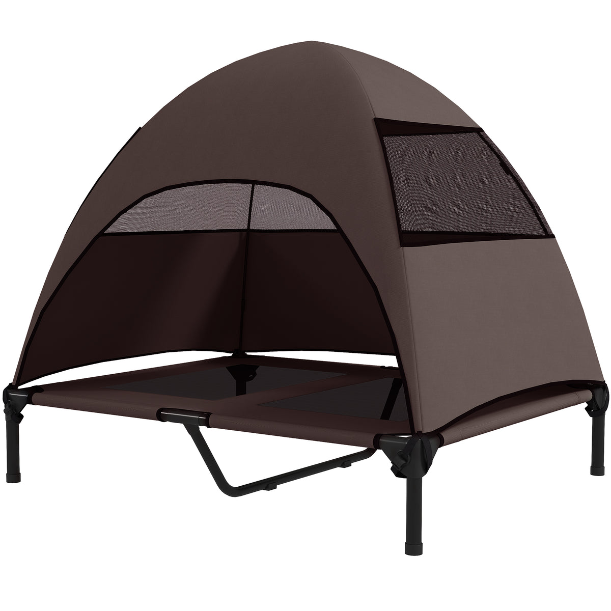 Hundeliege Outdoor mit Dach, Erh?htes Hundebett f¨¹r Gro?e Hunde, 91 x 76 x 90 cm, Kaffee