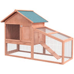 2 Tier Rabbit Hutch Outdoor, Guinea Pig Hutch, Solid Wood Bunny House, Water Resistant Asphalt Roof Ramp Sliding tray 144 x 64.5 x 100 cm