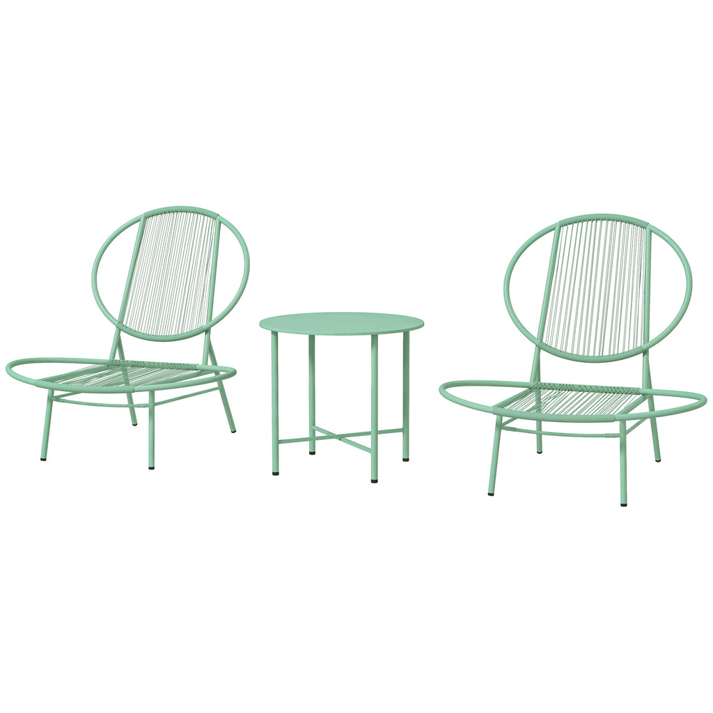 Bistro-Set 3-teilig aus Polyrattan Wetterfest Gartenmöbel Set mit Bistrotisch Muschelförmige Gartenstühlen Grün