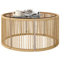 Beistelltisch aus Polyrattan Kaffeetisch mit gehärteter Glasplatte Gartentisch mit Stahlrahmen 70 x 70 x 33 cm Braun