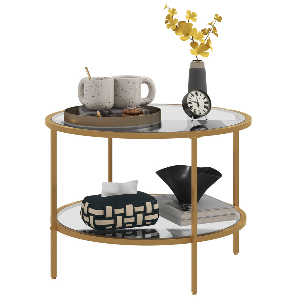 Beistelltisch, modernes Design, 2 Etagen, ?60x43H cm, Goldton