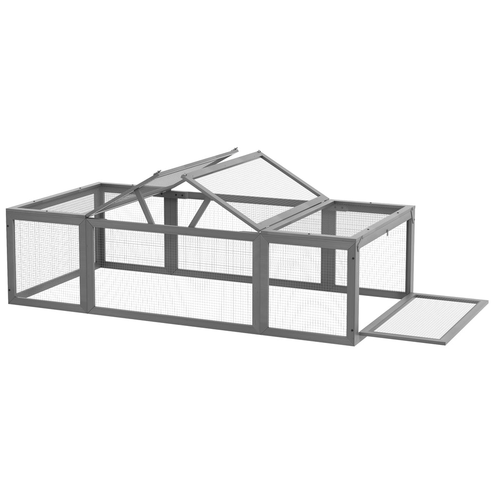 Freilaufgehege f¨¹r Kleintiere Aufklappbares Dach Tannenholz Grau