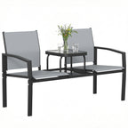 Garden Love Seat, 2 Seater Jack and Jill Loveseat Companion Seat with 2-Tier Glass Table, Breathable Texteline, Grey