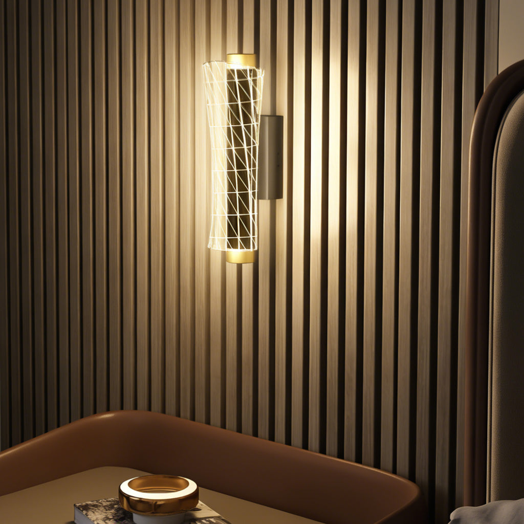 Wandleuchte Innen Wandlampe mit LED Lichte, Gitterdesign, Dimmbar Nachttischlampe Metall, Schwarz