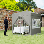 2,5 x 2,5 m Pop-up-Pavillon mit Seitenwänden und Tragetasche, UPF50+ höhenverstellbares Gartenzelt, Hellgrau