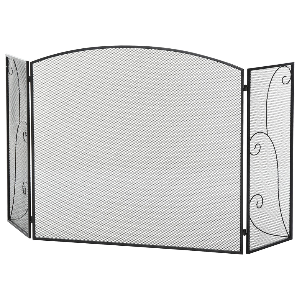 Funkenschutz für Kamine, 3 Paneele, klappbar, flexibel, Metall, schwarz, 132,5 x 76,5cm
