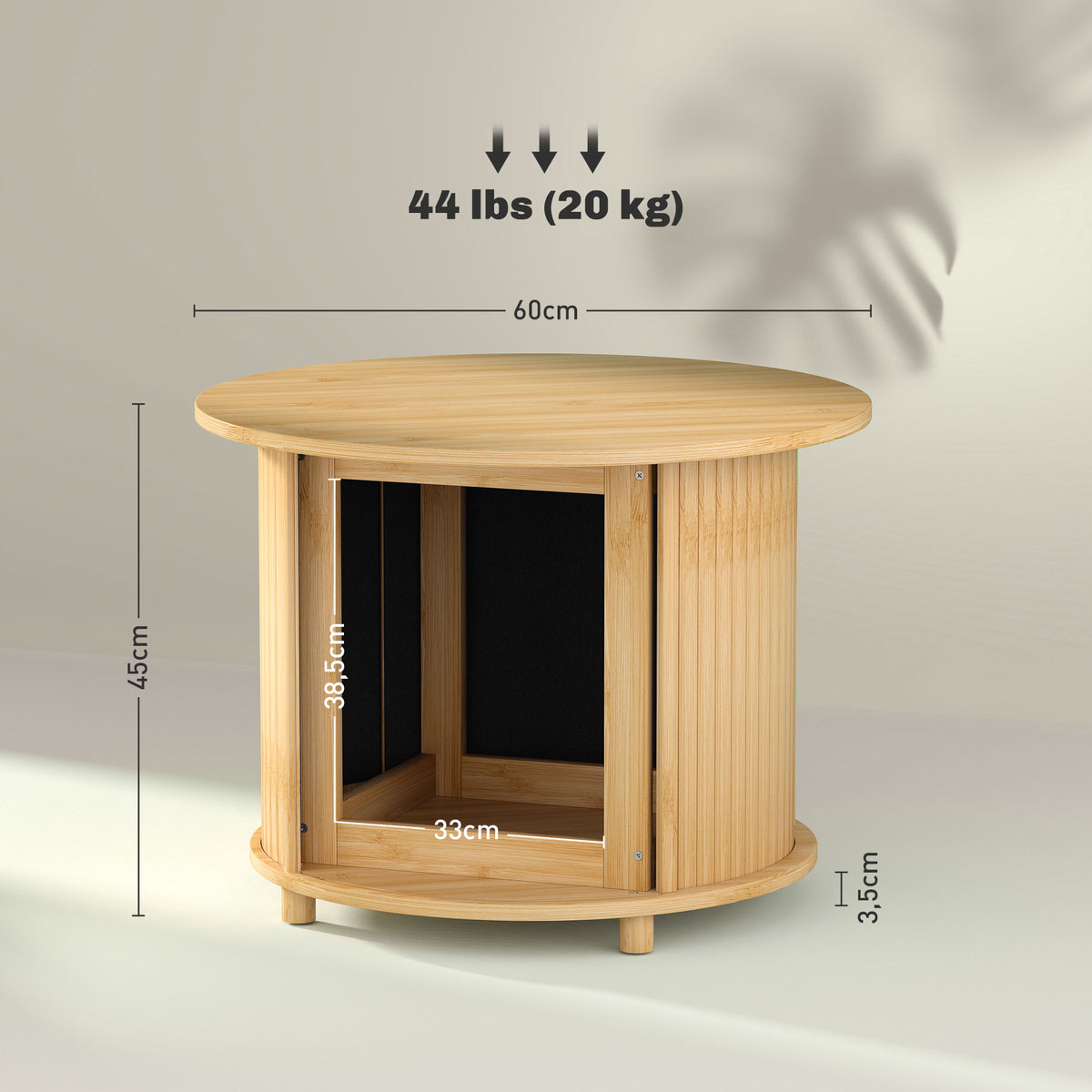 Beistelltisch, rund, mit Stauraum, Schiebet¨¹r, Bambus, §¶60 x 45 cm, bis 20 kg belastbar