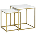 2er-Set Beistelltische, stapelbare Beistelltische, Tischplatte in Marmoroptik, Gold + Wei?