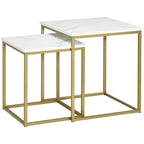 2er-Set Beistelltische, stapelbare Beistelltische, Tischplatte in Marmoroptik, Gold + Wei?