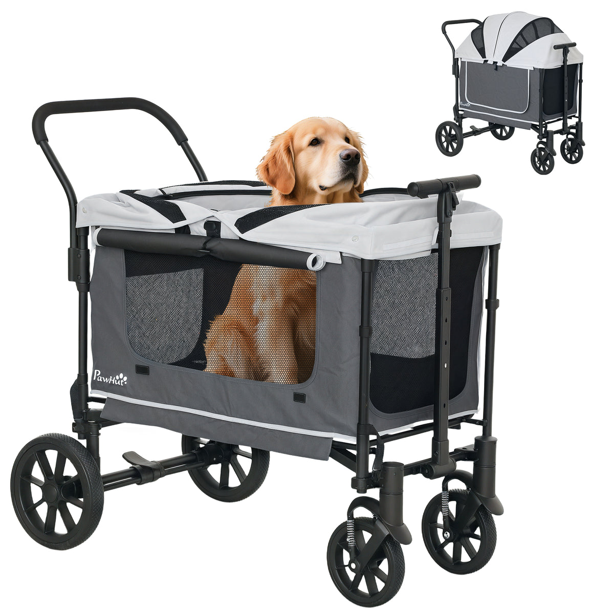 Hundewagen Hundebuggy klappbar für Hunde & Katzen bis 30 kg 110 x 65 x 102 cm Dunkelgrau