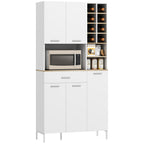 K¨¹chenschrank mit offenen Regalen, F?chern, Weinregal, Vorratsschrank mit 5 Schrankt¨¹ren, MDF, Wei?