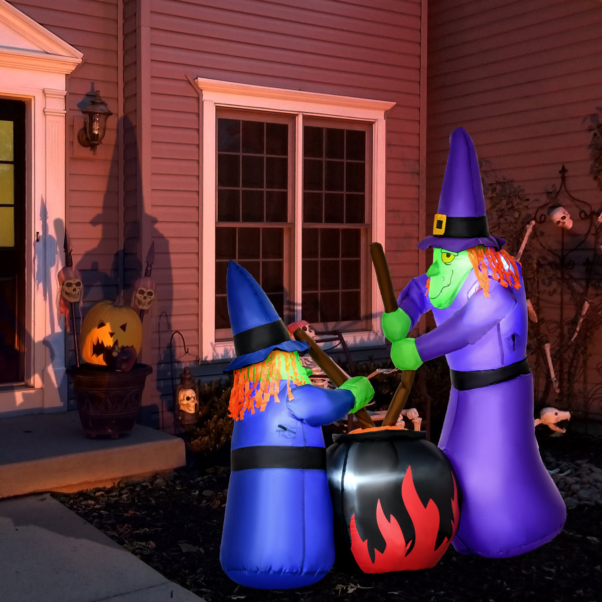 Aufblasbare Hexen Hexenkessel Figur Luftfigur Halloween Deko mit LED Beleuchtung, Polyester, 170x60x180cm