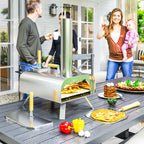 Outdoor-Pizzaofen, Tragbarer Pizza-Ofen mit Pizzastein und Schaufel, klappbare Beine, Schornstein, Edelstahl