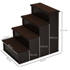 Haustiertreppe, für Hunde/Katzen, 4-stufig, Kurzplüsch, bis 30 kg, 40 x 59 x 54,2 cm, Dunkelbraun