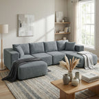 Modulares Ecksofa, U-Form Sofa mit breitem und tiefem Sitz, 2 Hocker, dunkelgrau
