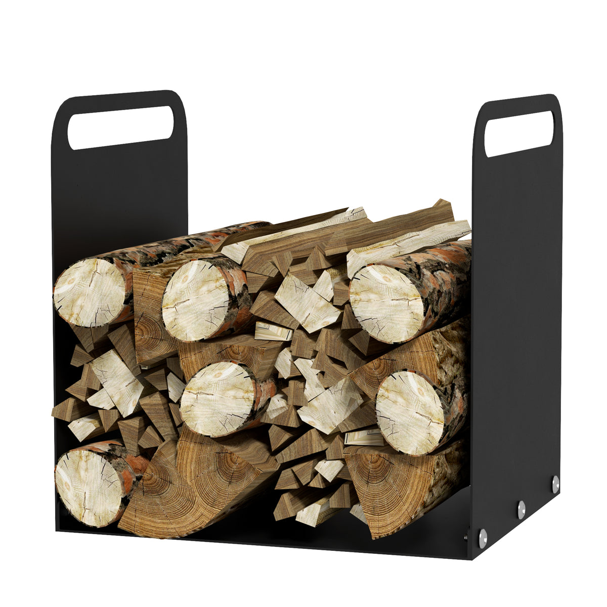 Feuerholzgestell, 2 Tragegriffe, Stahlrahmen, bis 30kg, 36x30x36cm, Schwarz