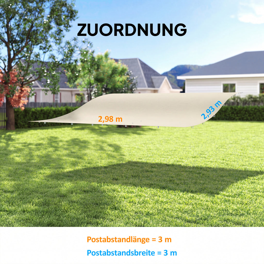 Ersatzdach für Pergola Sonnensegel für Terrassenüberdachung Ersatz-Dachplane für 3 x 3 m Pavillon 298x293 cm Cremeweiß