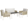 Gartenmöbel Set aus Polyrattan Lounge-Set mit 2er Sofa Sessel Glastisch Kissen 4 Personen Braun+Grau