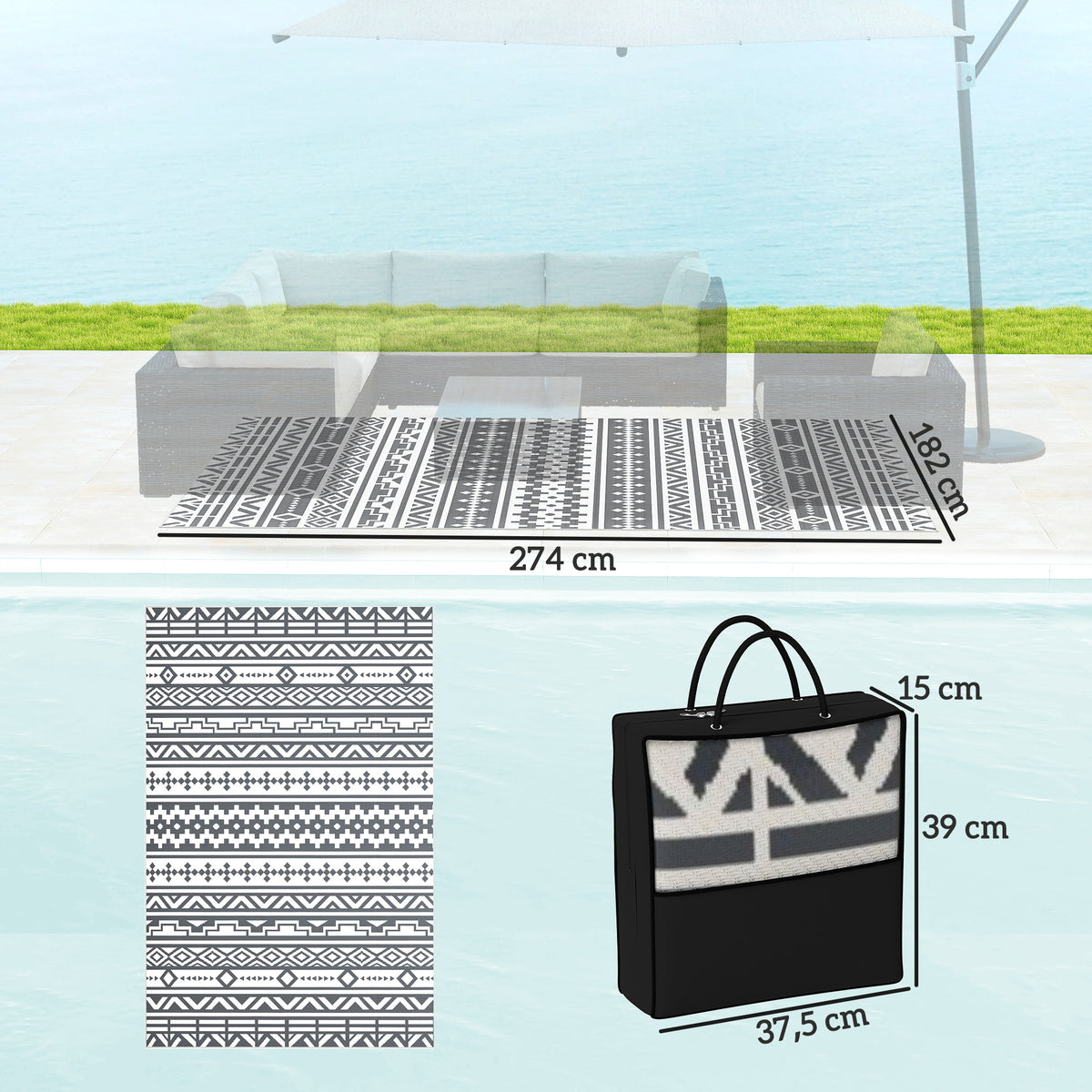 Outdoor Teppich robuster Wetterfest Outdoorteppich, Carpet mit Boho-Style, Outdoor-Teppich f¨¹r Wohnzimmer Balkon