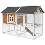 Hühnerstall Hühnerhaus mit Auslauf Nistkasten herausziehbarem Tablett Asphaltdach für 4 Hühner 200x104x145cm Holz Braun