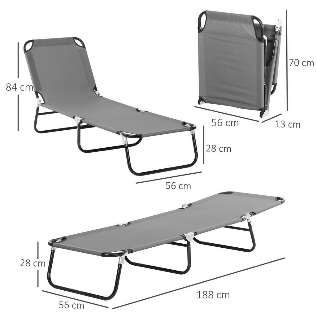 Folding Sun Loungers Set of 2, Outdoor Day Bed with 5-Position Adjustable Backrest, Portable Recliner Garden Chairs with Breathable Mesh for Beach, Patio, Dark Grey