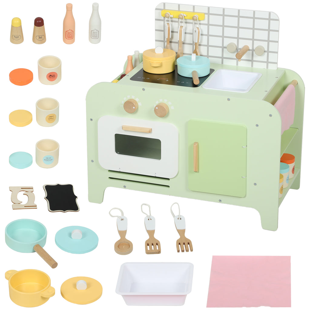 Kinderküchen-Spielset, MDF, 15 Zubehörteile, Schränke, 40 cm, ab 3 Jahren, Grün