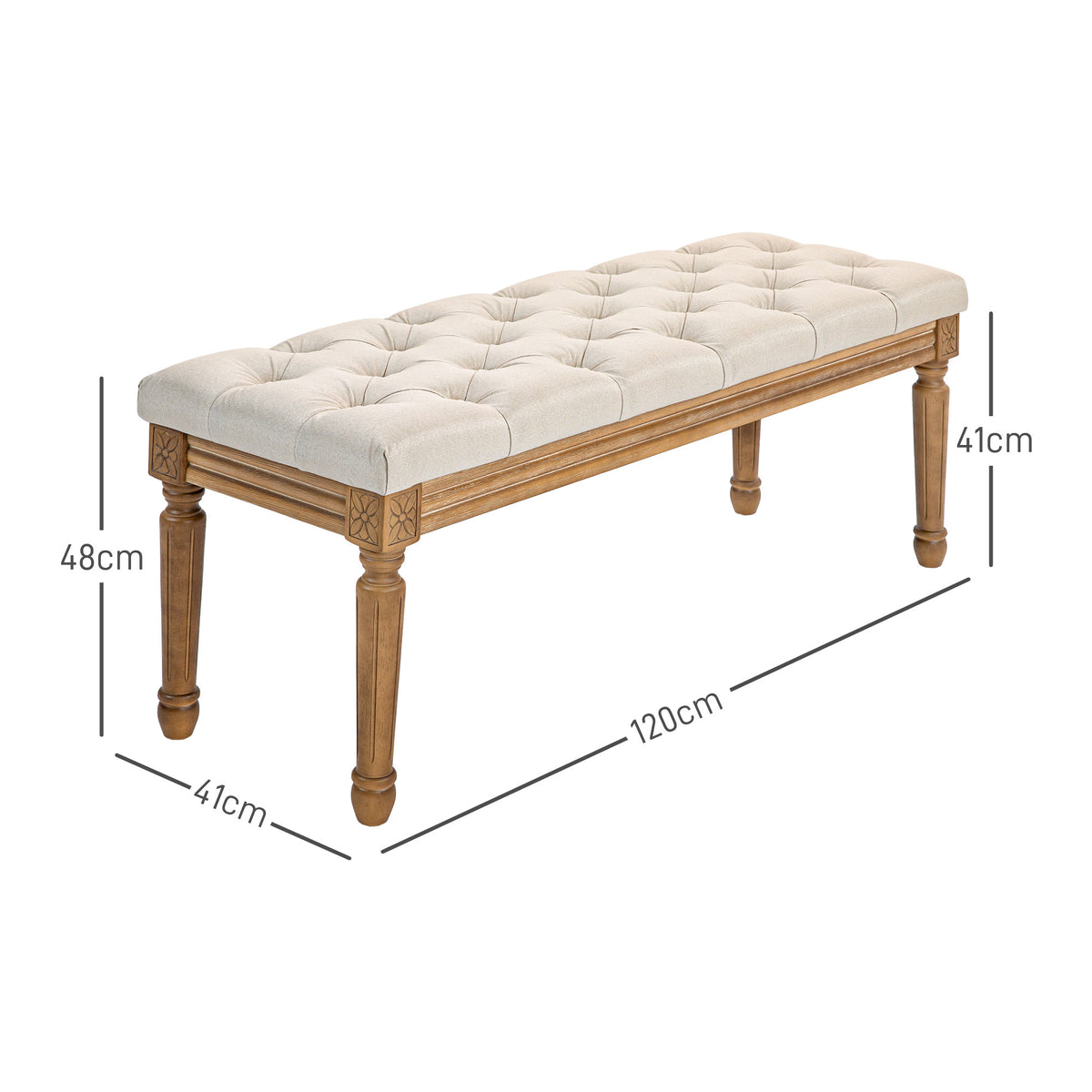 Polsterbank mit Knopfheftung, Bettbank, Vintage Design, 120x41x48cm, Cremewei?