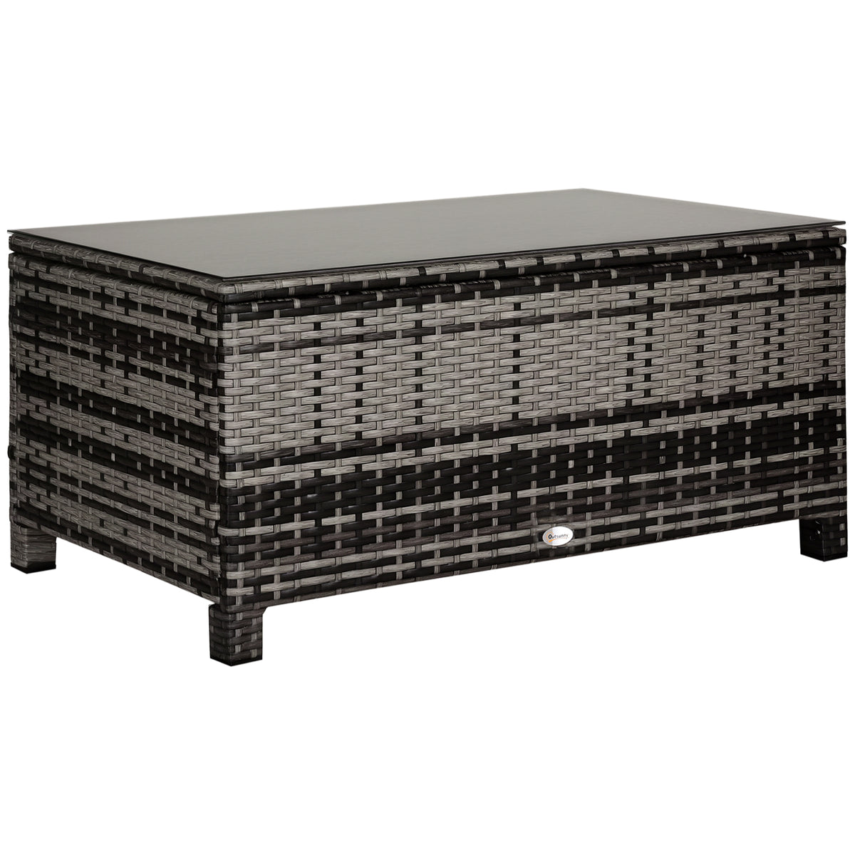 PE Rattan Garden Coffee Table, with Glass Table Top - Grey