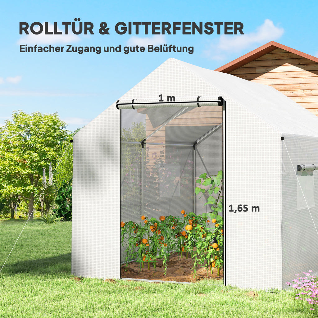 Gewächshaus 3 x 2 x 2 m Moskitonetz Spitzdach 4 Fenster Weiß