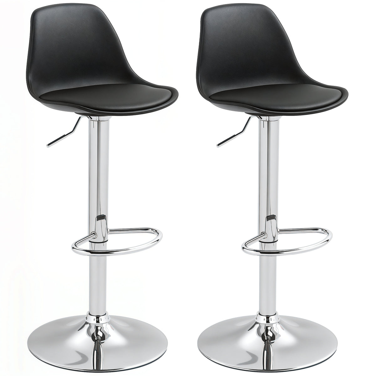 2er-Set Barhocker, Barstühle, Drehstühle mit Lehne, höhenverstellbar, bis 120 kg belastbar, 42 x 41 x 82-104 cm, Schwarz