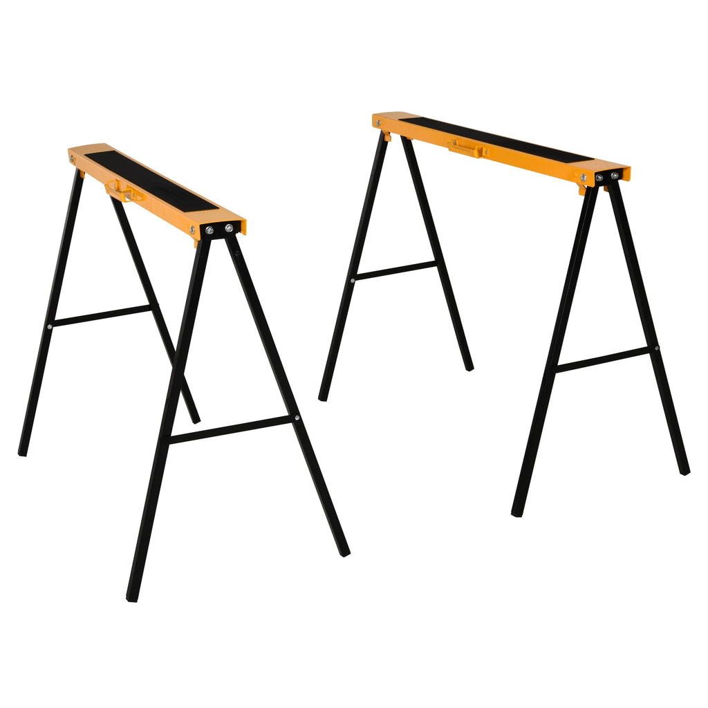 2PCS Saw Horse Twin Pack Folding Workbench Metal Trestle Stands with Non-slip EVA Surface for Sawing Work Max Load 125kg