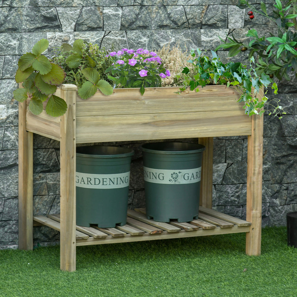 Raised Garden Bed with Legs and Storage Shelf Elevated Wooden Planter Box