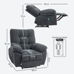 Recliner-Sessel, Massage-Polstersessel mit 8 Vibrationspunkten, verstellbare Fußstütze, Seitentasche, Lehnsessel, Grau