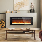 Elektrischer Kamin mit Wandhalterung und Fernbedienung, künstliche Holzscheite und Kristalle, 1800W Leistung, Schwarz