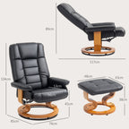 Relaxsessel mit Hocker, drehbar & neigbar, Kunstlederbezug, bis 150 kg, Holzgestell, Schwarz