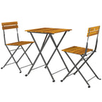 Sitzgruppe 3 tlg. Essgruppe für 2 Personen klappbarer Esstisch mit 2 klappbare Stühle für Terrasse Balkon Teak